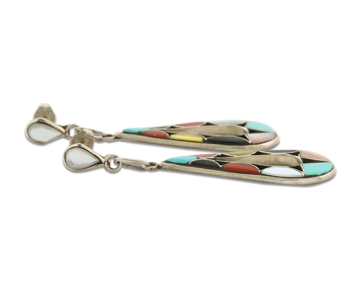 Navajo Earrings 925 Silver Natural Gemstone Native American Artist C80s