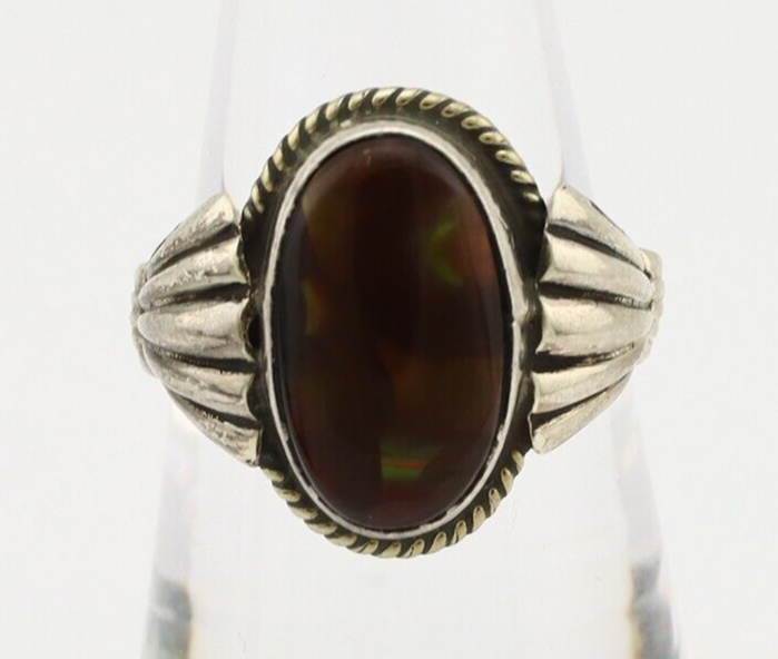 Navajo Handmade Ring 925 Silver Natural High Grade Fire Opal Native Artist C.80s