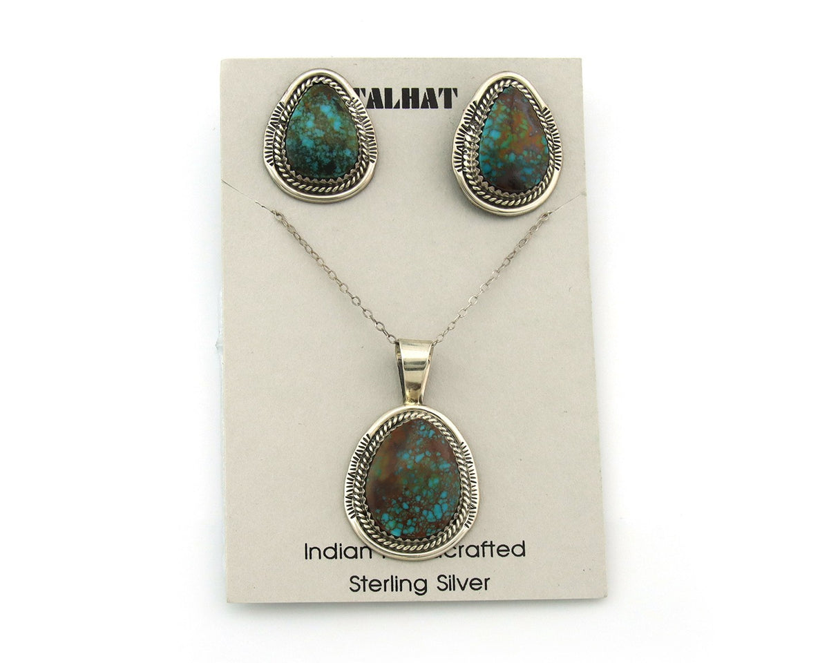Navajo Necklace Earrings Set Sterling Silver Turquoise Vintage Signed Spencer