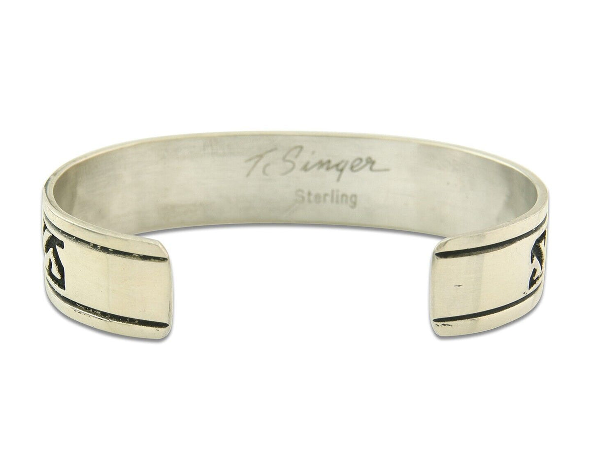 Navajo Bracelet 925 Silver Artist Signed Thomas Singer Cuff Made in the 1980's