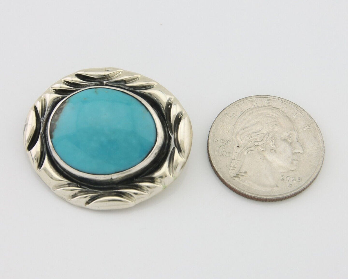 Navajo Pin 925 Silver Natural Mined Turquoise Artist Signed C Montoya C.80's