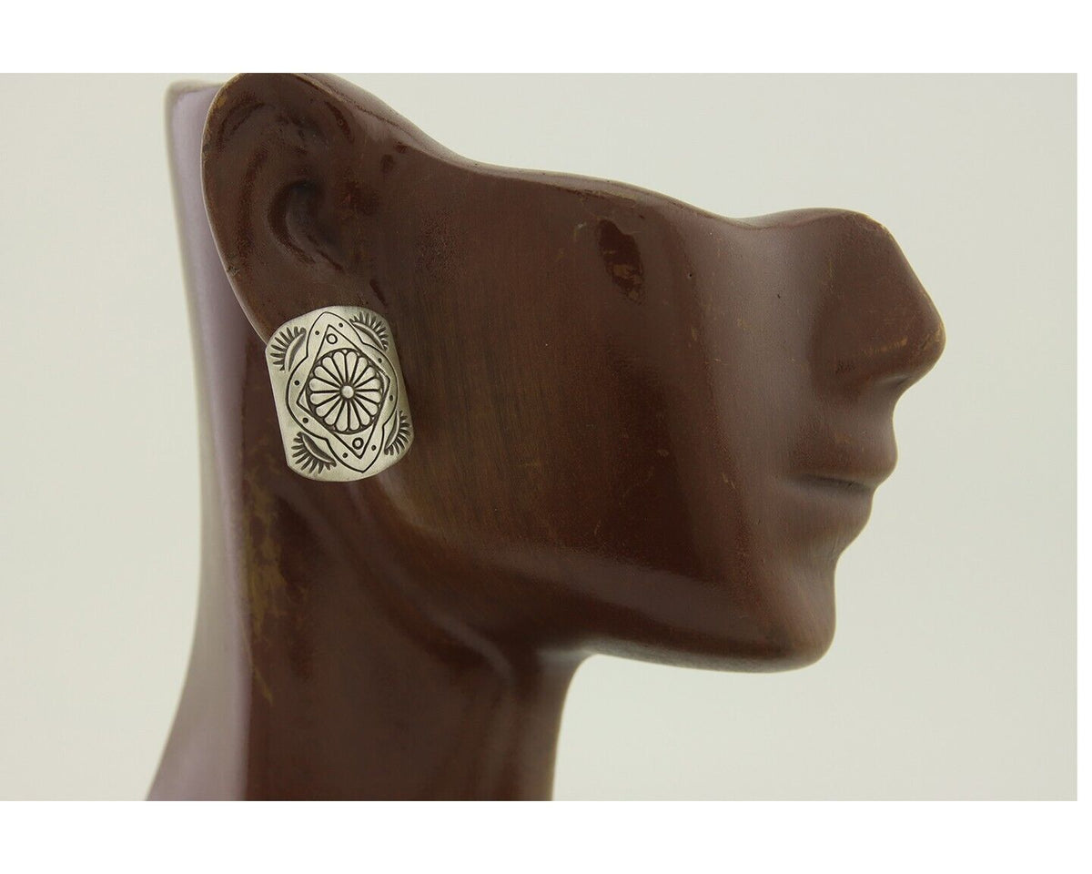Navajo Concho Earrings 925 Silver Native American Artist C.80's