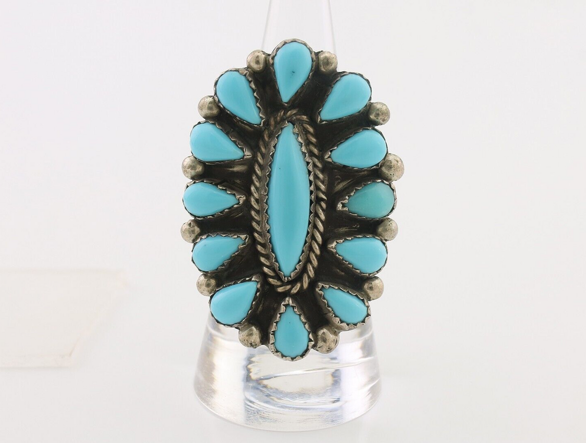 Navajo Ring 925 Silver Natural Blue Turquoise Native Artist Signed CL C.80's