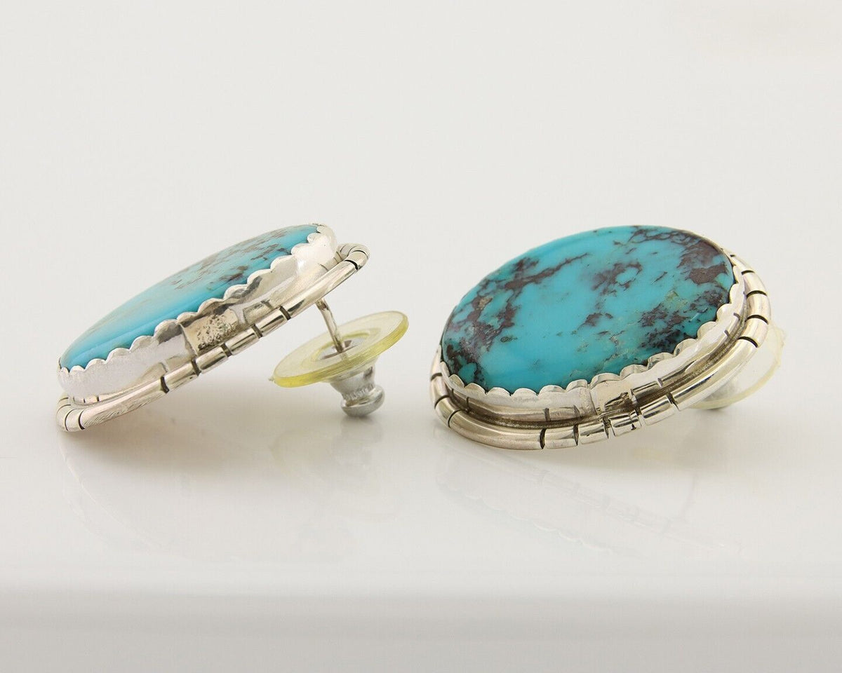 Navajo Earrings 925 Silver Blue Turquoise Native American Artist C.80's