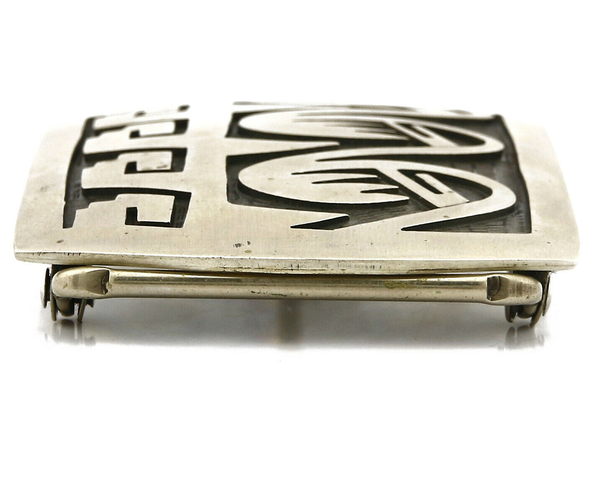 Navajo Belt Buckle .925 SOLID Sterling Silver Handmade Overlay Circa 1980's