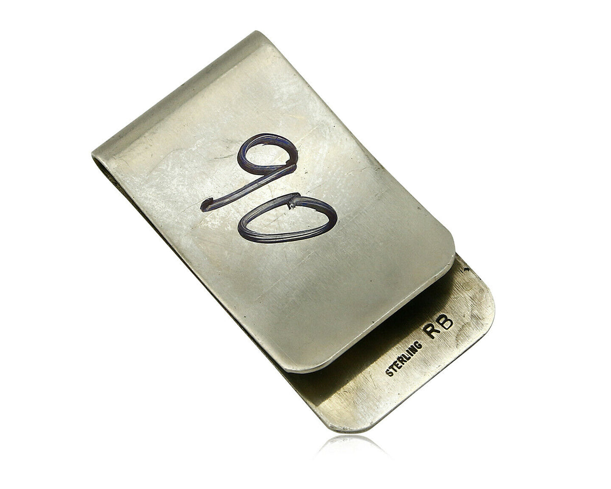 Navajo Money Clip .925 Silver & Nickle Hand Stamped Artist RB C.80's-90's
