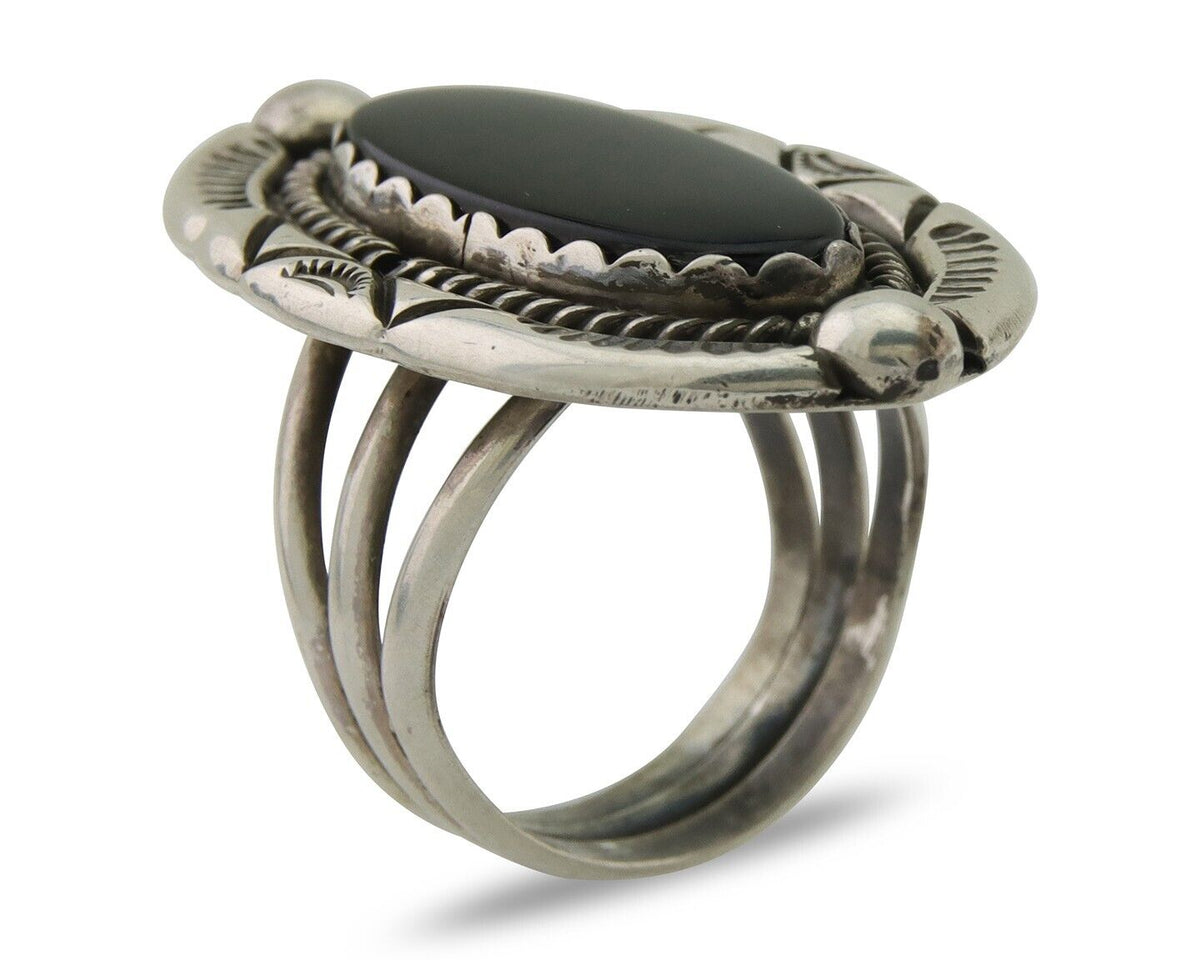 Navajo Ring 925 Silver Black Onyx Artist Signed V & N Edsitty C.80's