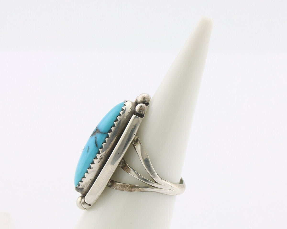 Navajo Ring .925 Silver Sleeping Beauty Turquoise Signed SkyStone Creations C80s