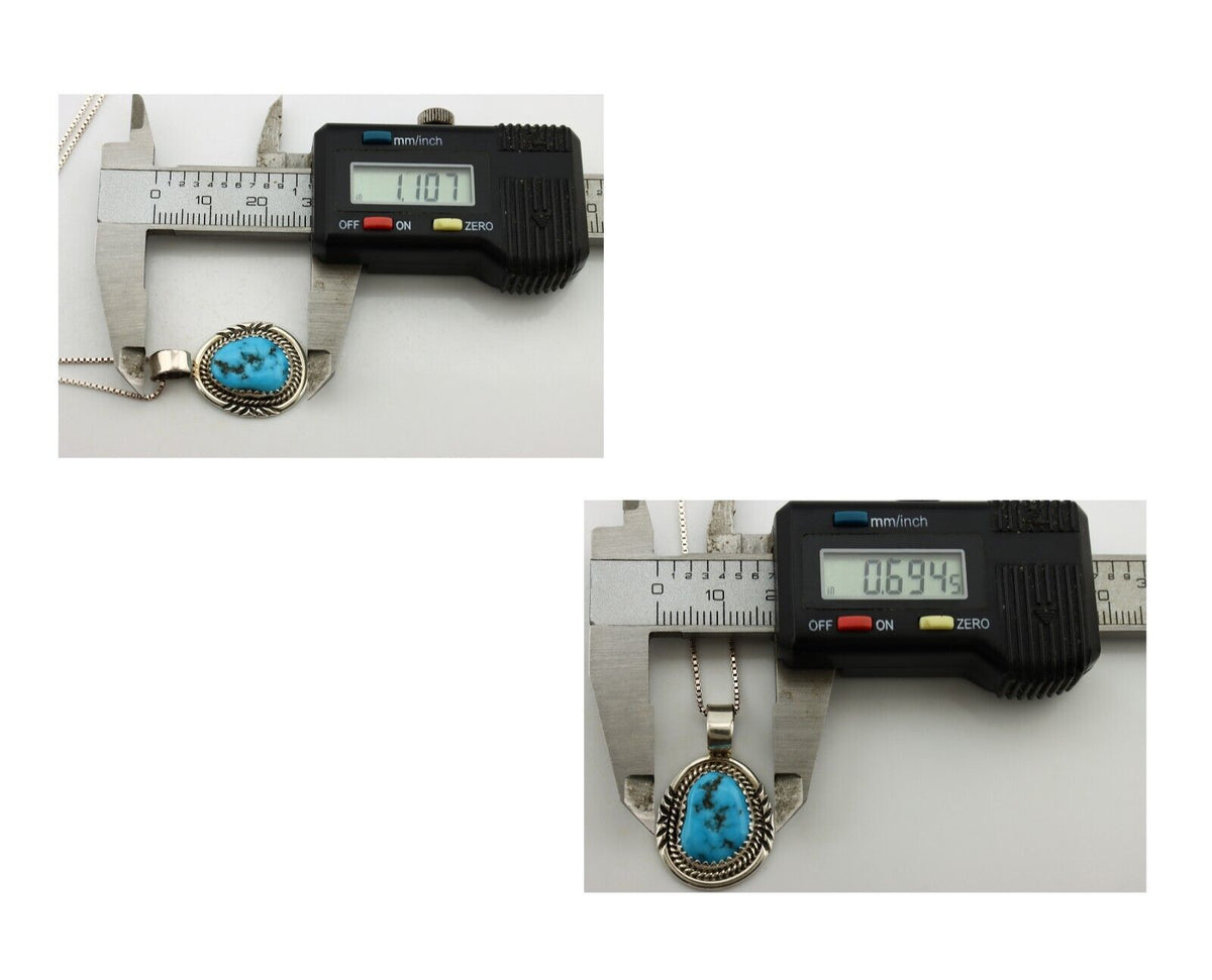 Navajo Necklace 925 Silver Sleeping Beauty Turquoise Signed Anna Begay C.80's
