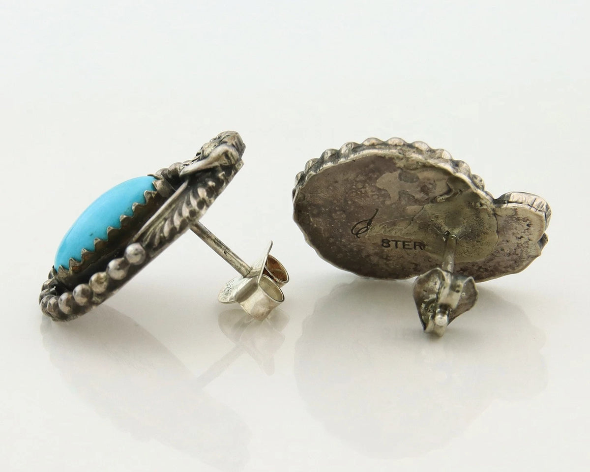 Navajo Dangle Earrings Sterling Silver Handmade Turquoise Vintage Signed