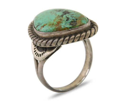 Men Navajo Ring 925 Silver Natural Slab Turquoise Signed Sunset C.80's