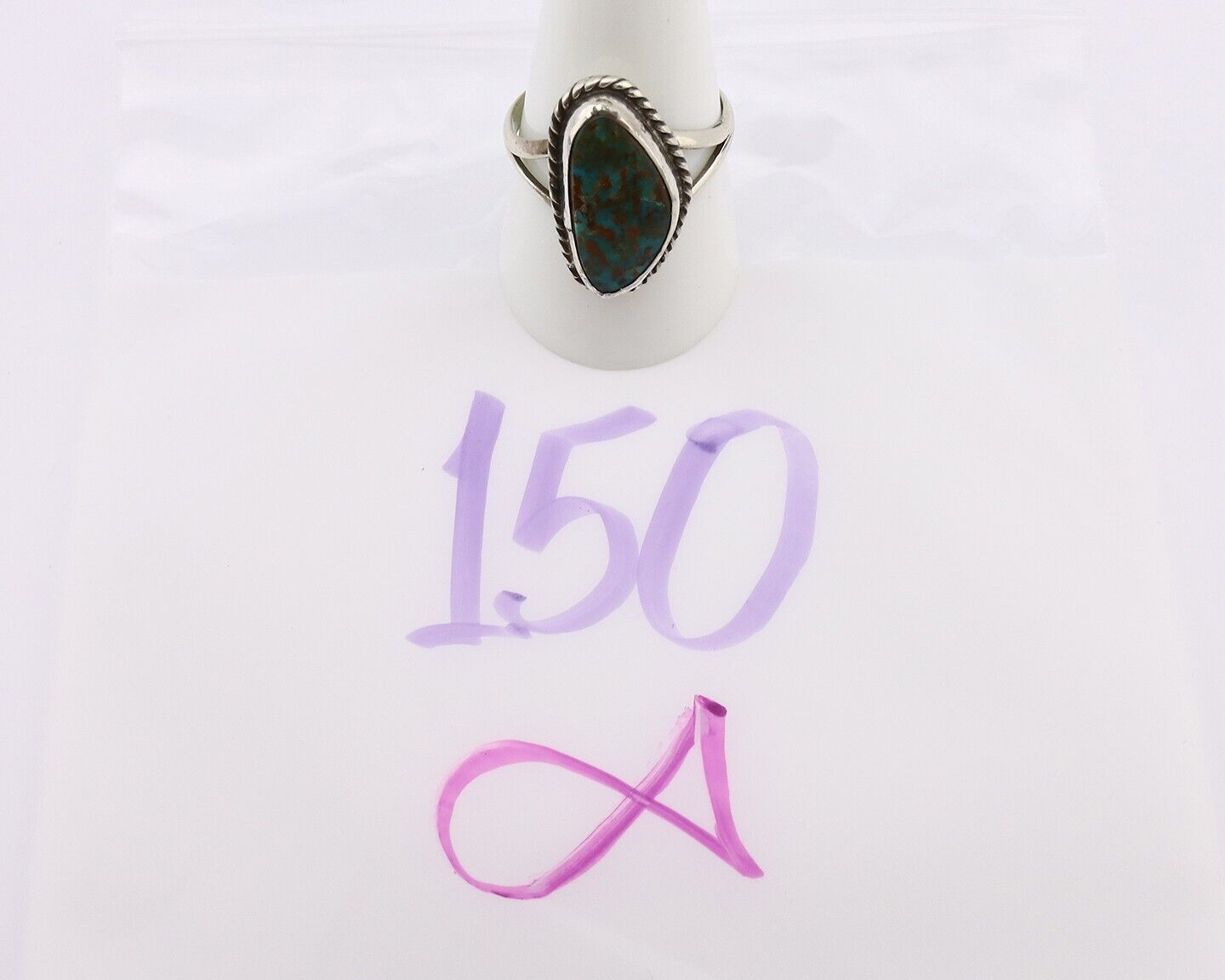 Navajo Ring 925 Silver Natural Turquoise Artist Signed Rabbit Stick C.80's