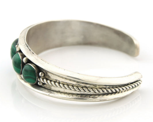 Navajo Cuff Bracelet Sterling Silver Natural Malachite Vintage Signed R Long Sr