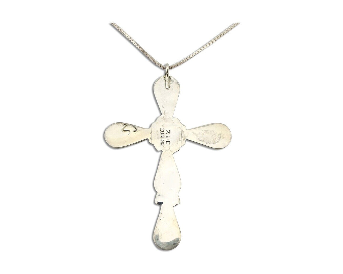 Zuni Cross Pendant 925 Silver Natural Gemstone Zeno & Maryann Edaaki C.80's