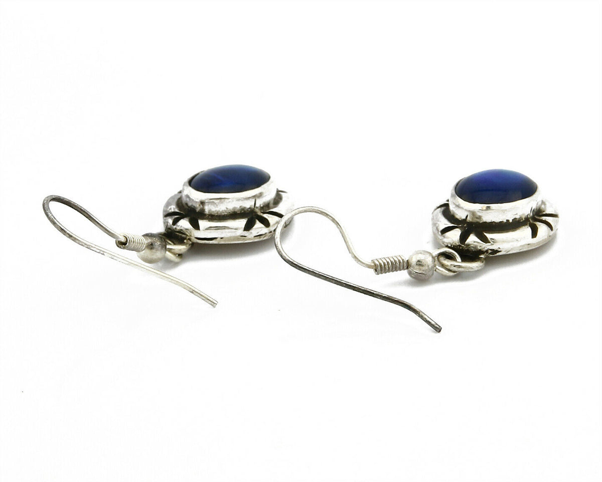 Navajo Hand Stamped Natural Mined Shell .925 SOLID Silver Dangle Earrings