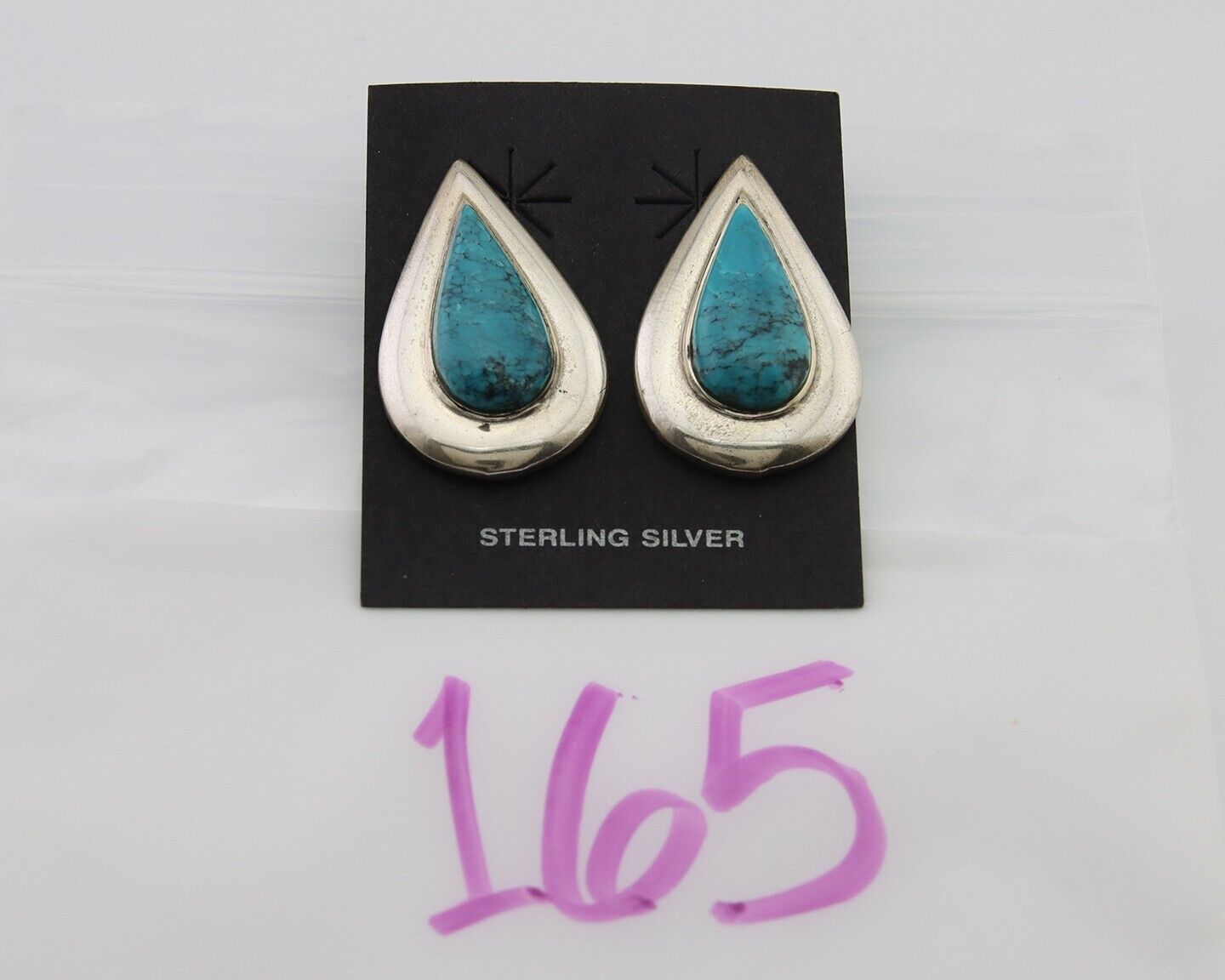 Navajo Dangle Earrings 925 Silver Natural Turquoise Signed Thomas Charay C.1988