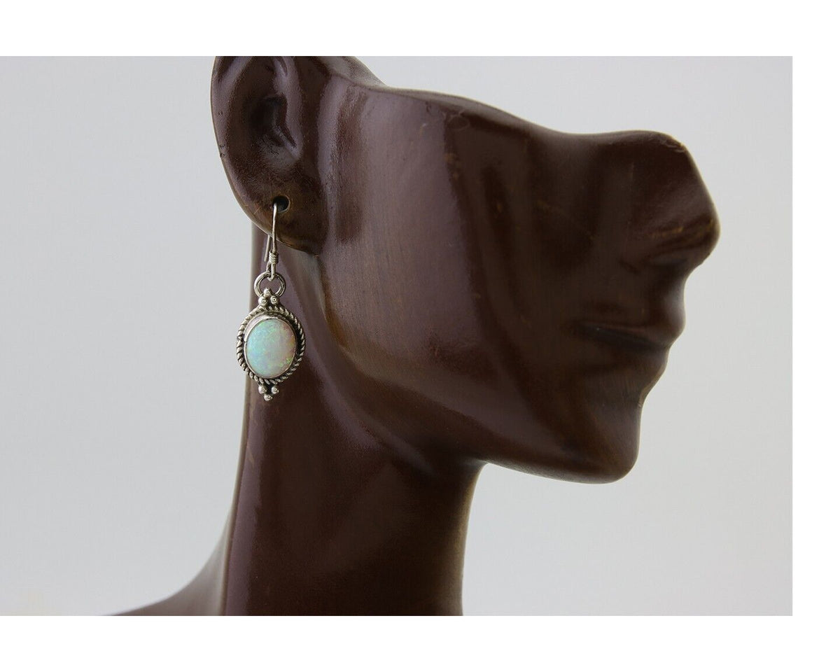 Navajo Dangle Earrings 925 Silver Natural Opal Native Artist C.80's