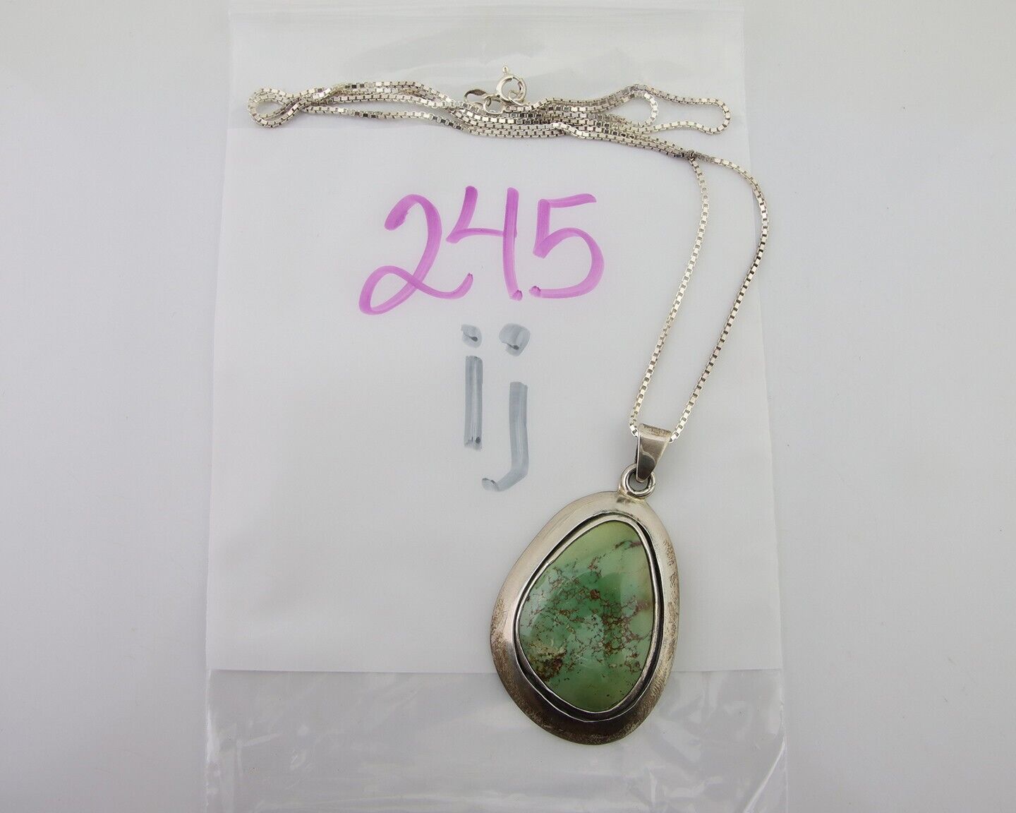 Navajo Necklace 925 Silver Natural Green Turquoise Native American Artist C.80's