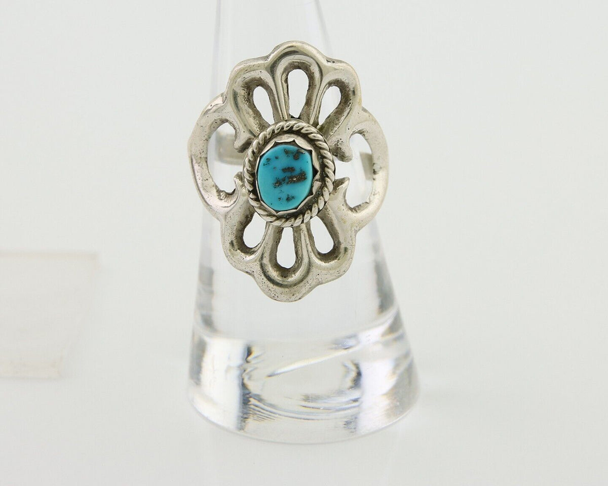 Navajo Sand Cast Ring 925 Silver Sleeping Beauty Turquoise Artist C.80's