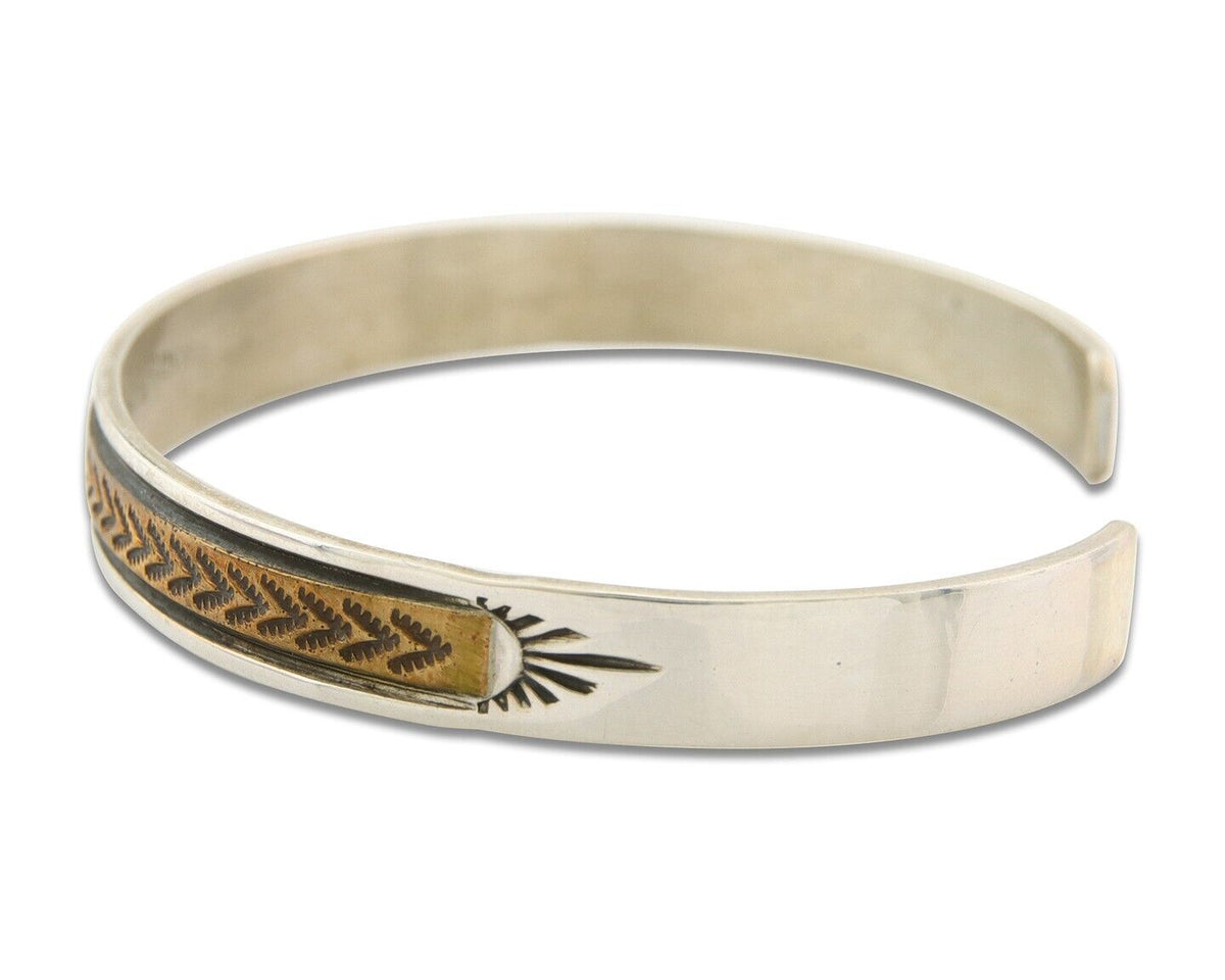 Navajo Bracelet 925 Silver & 12k Yellow Gold Filled Signed R C.80's