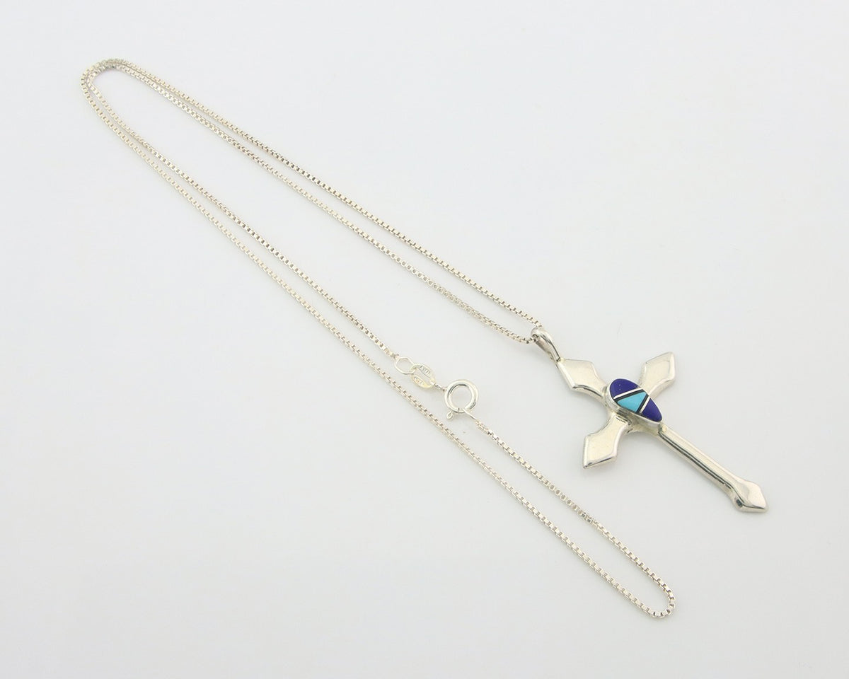Navajo Cross Necklace Sterling Silver Authentic Natural Gemstones Signed M