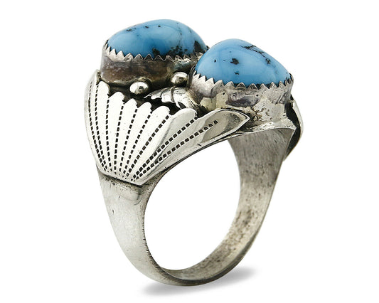 Navajo Ring .925 Silver Handmade Sleeping Beauty Turquoise Signed TKE C.80's