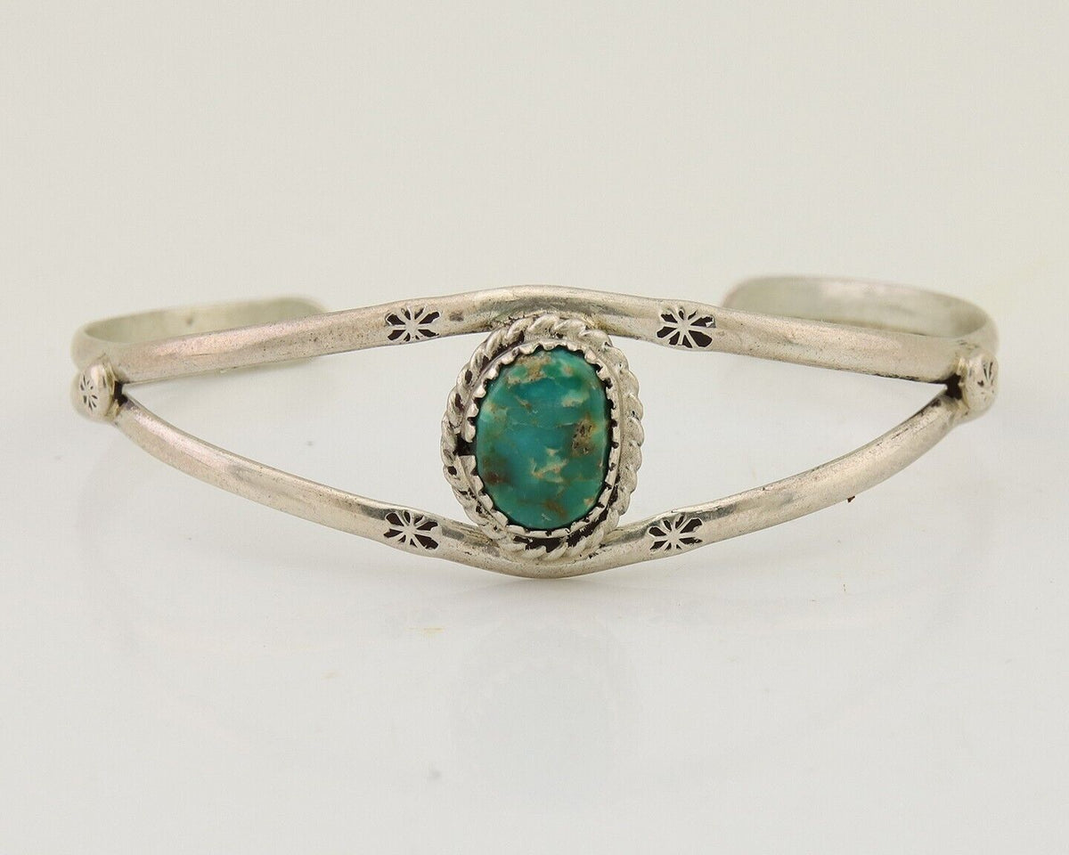 Navajo Hand Stamped Cuff Bracelet Turquoise 925 Silver Native American Artist