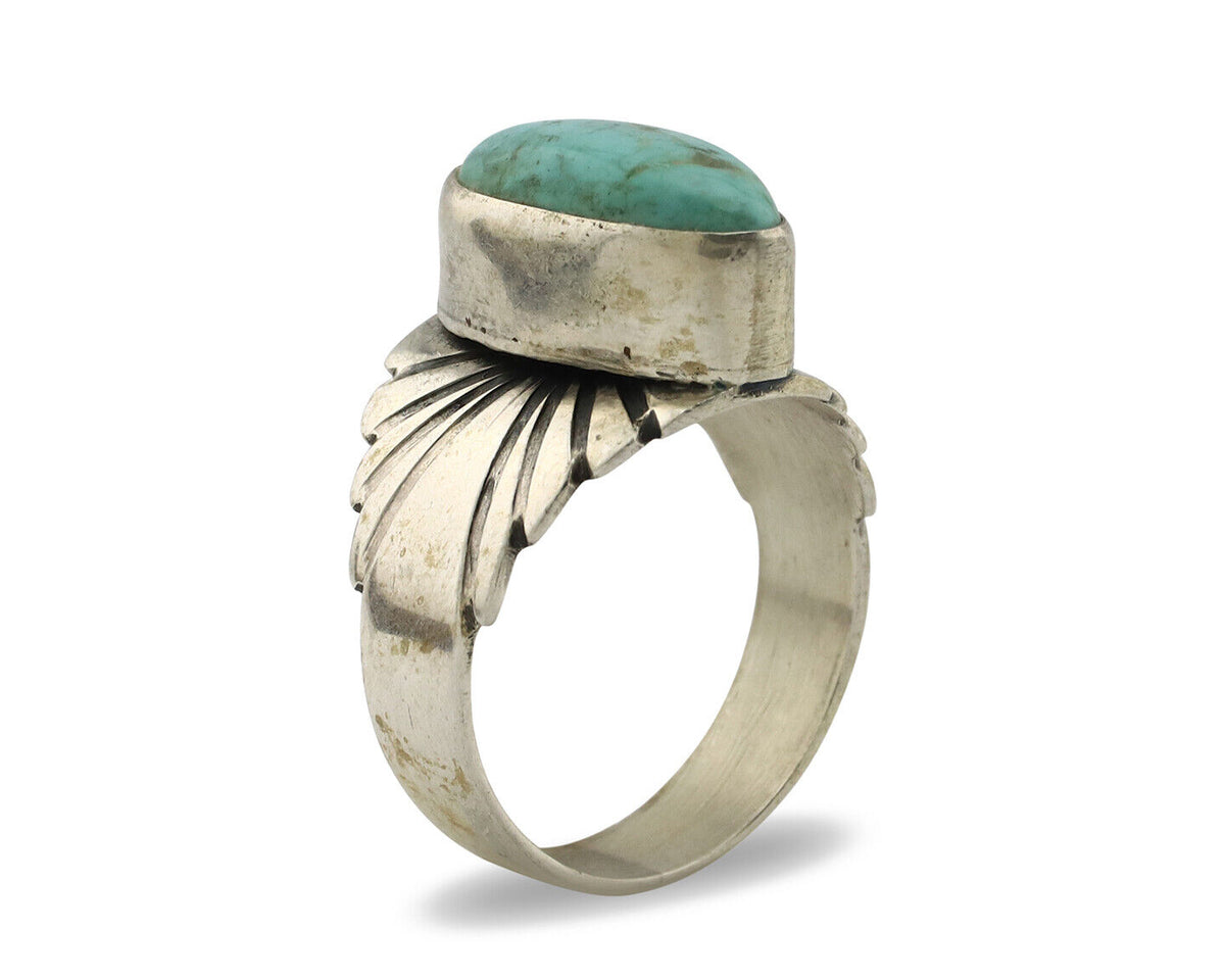 Navajo Ring .925 Silver Kingman Turquoise Artist Signed Apache C.80's