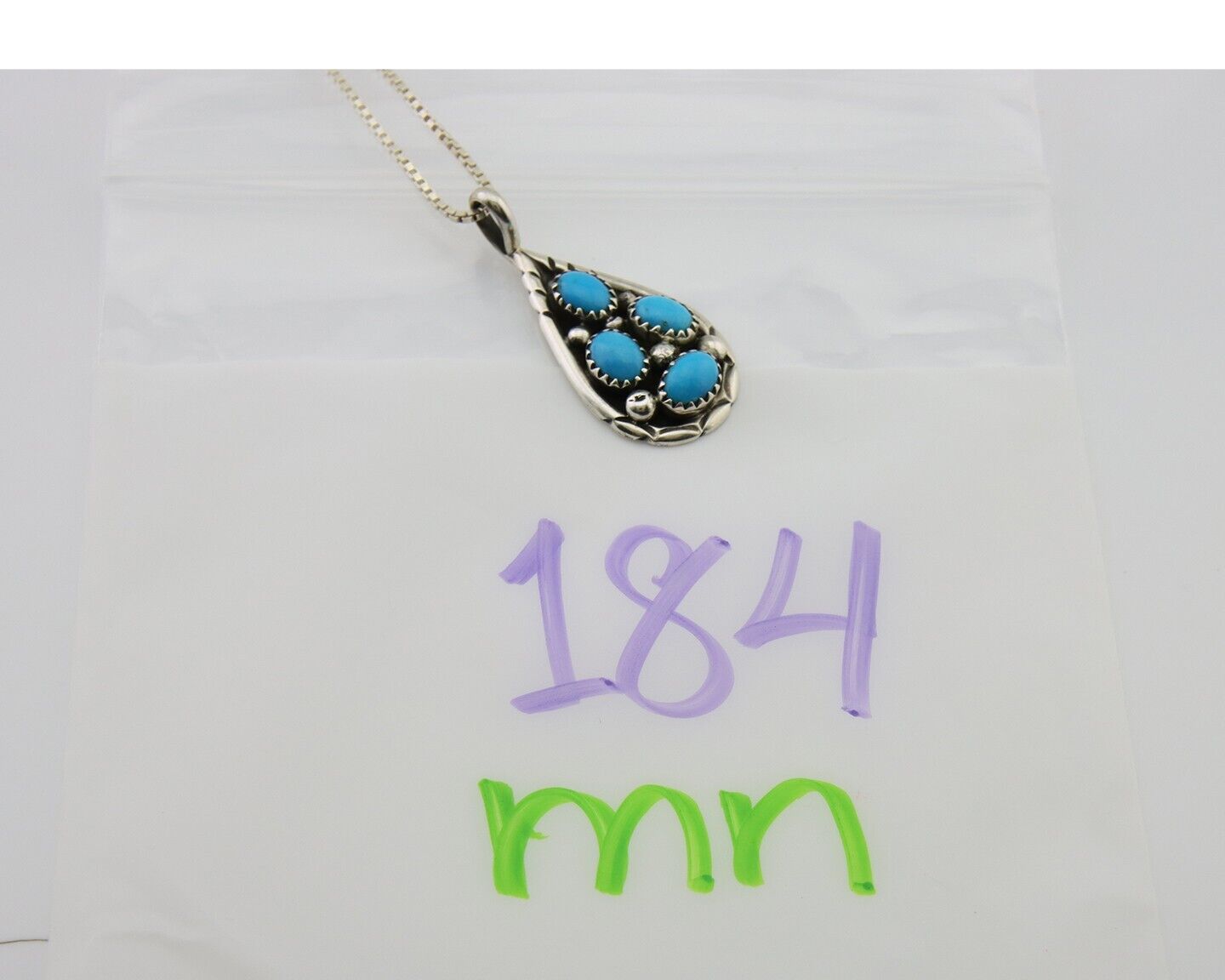 Navajo Necklace 925 Silver Natural Blue Turquoise Artist Signed Tom Yazzie C.80s