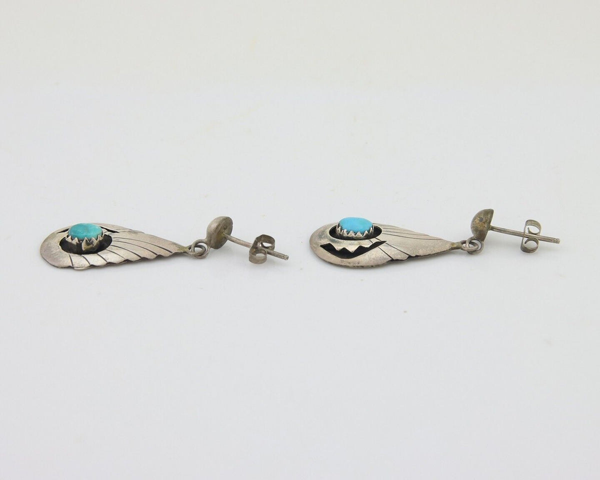 Navajo Earrings 925 Silver Blue Turquoise Native American Artist C.80's