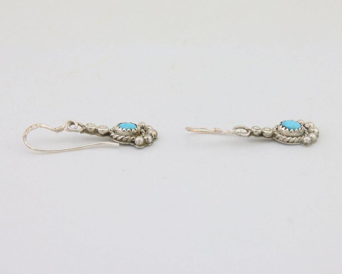 Navajo Earrings 925 Silver Blue Turquoise Artist Signed DB C.80's