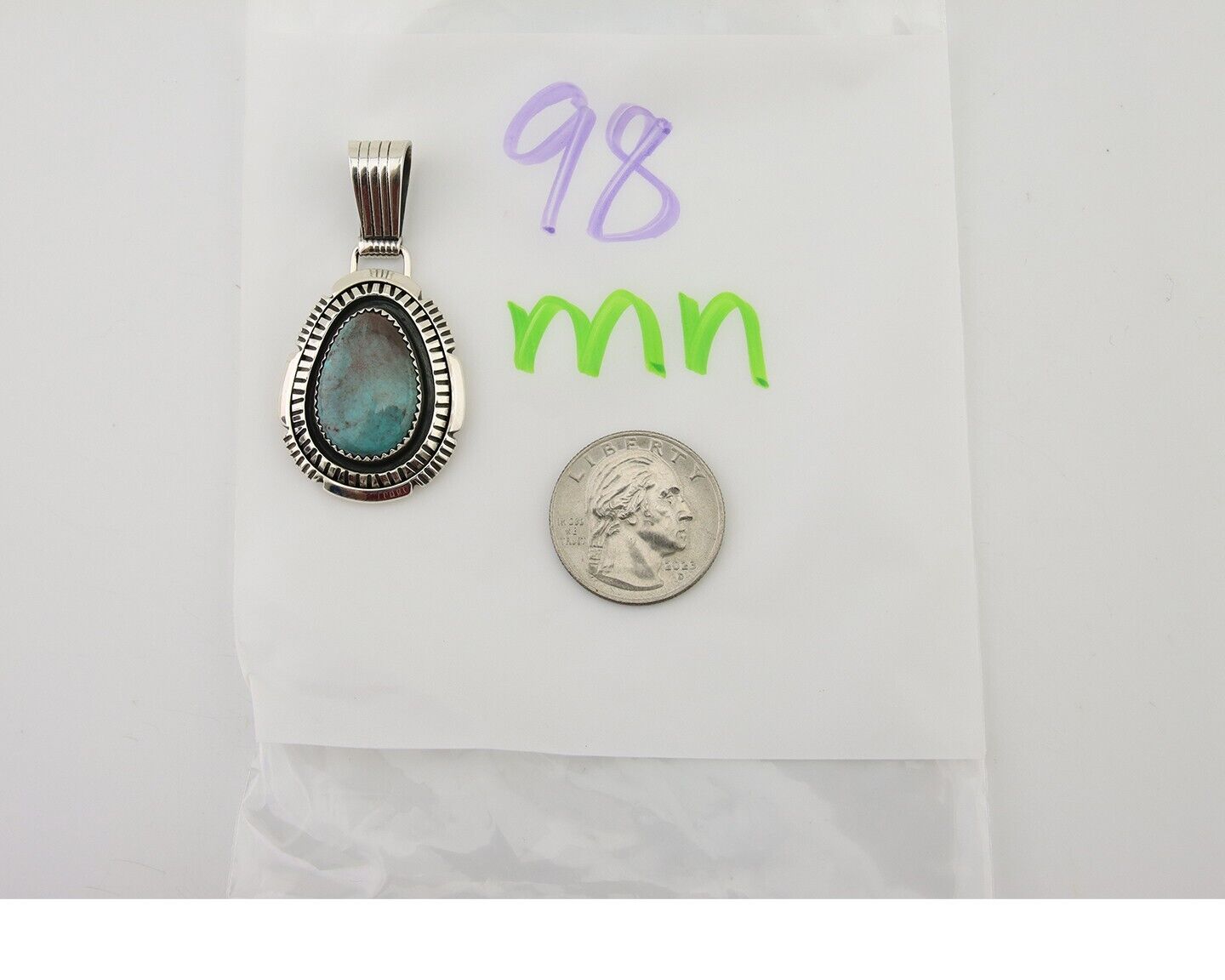 Navajo Pendant 925 Silver Natural Turquoise Artist Signed Lidia Begay C.80's