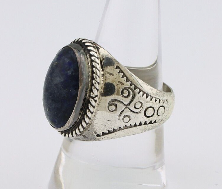 Navajo Ring 925 Silver Natural Blue Lapis Lazuli Native American Artist C.80's