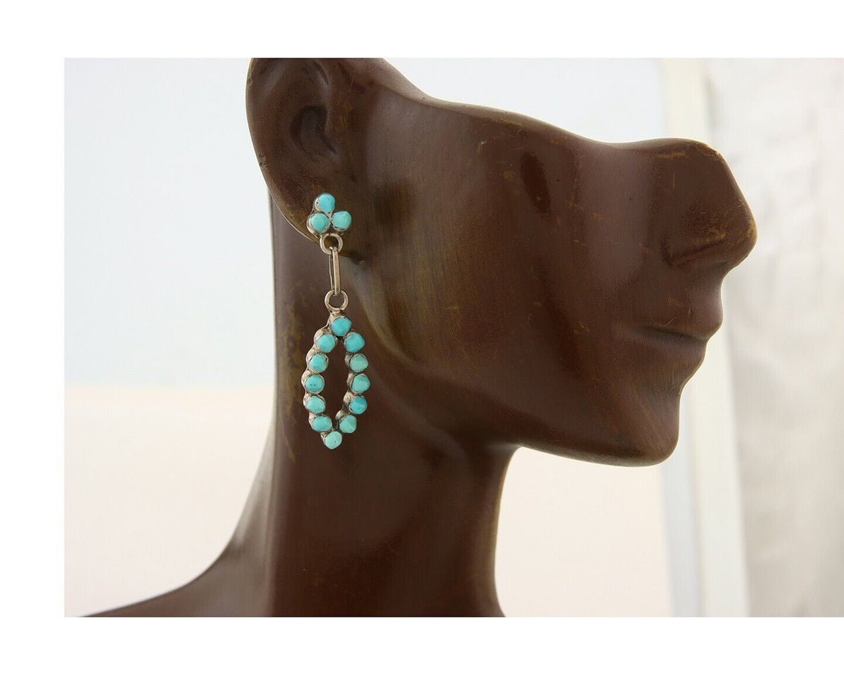 Navajo Earrings 925 Silver Natural Turquoise Native American Artist C.80's