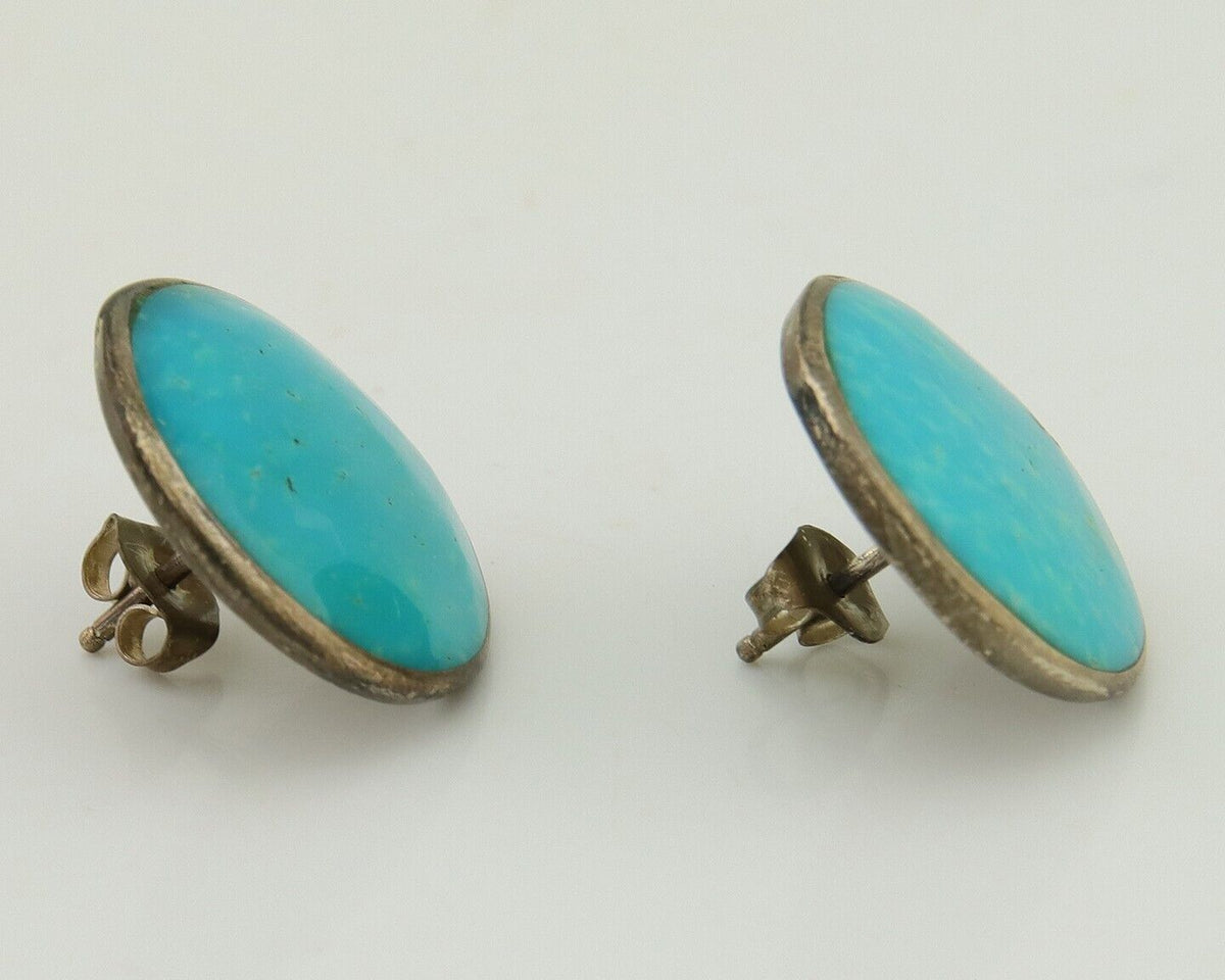 Navajo Shield Natural Turquoise Earrings 925 Silver Native American Artist C.80s