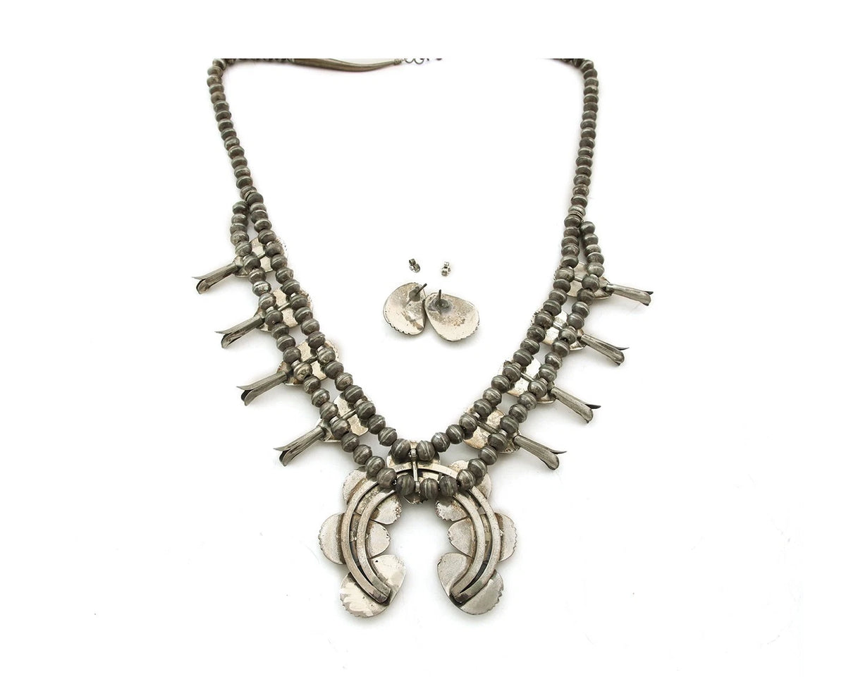 Navajo Squash Necklace Set Sterling Silver Turquoise Vintage Handmade