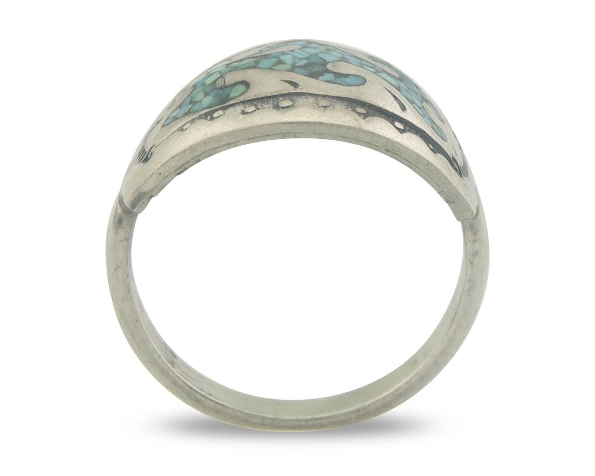 Navajo Ring 925 Silver Inlaid Turquoise Native American Artist C.80's Size 5.5