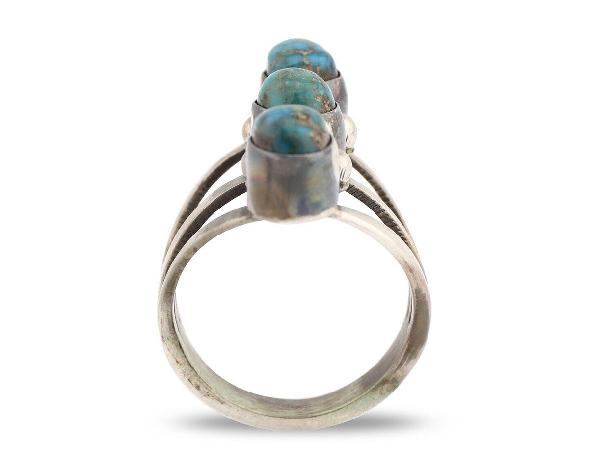 Navajo 3 Stone Ring 925 Silver Natural Turquoise Native American Artist C.80's