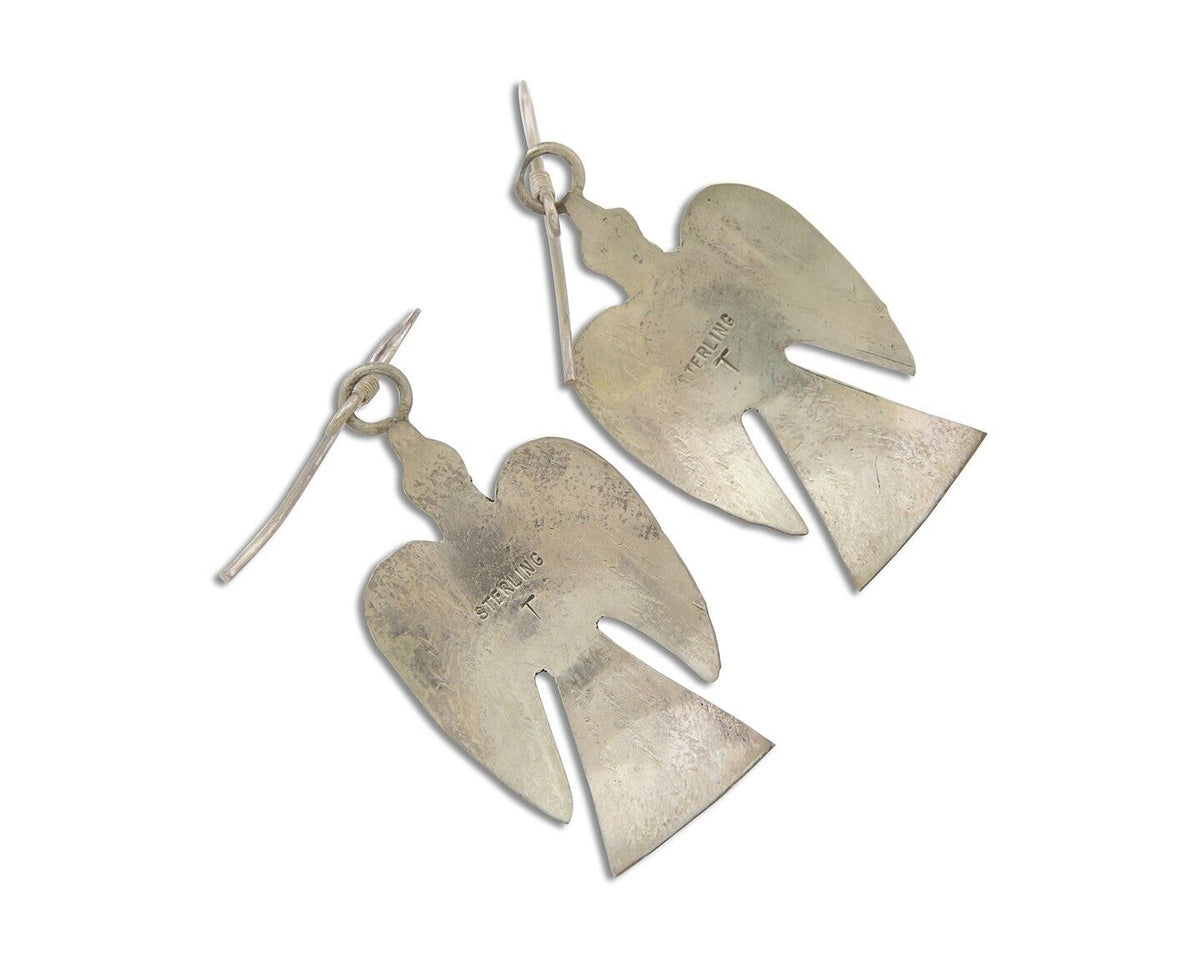 Navajo Thunderbird Earrings 925 Silver Natural Turquoise Native Artist C.80's