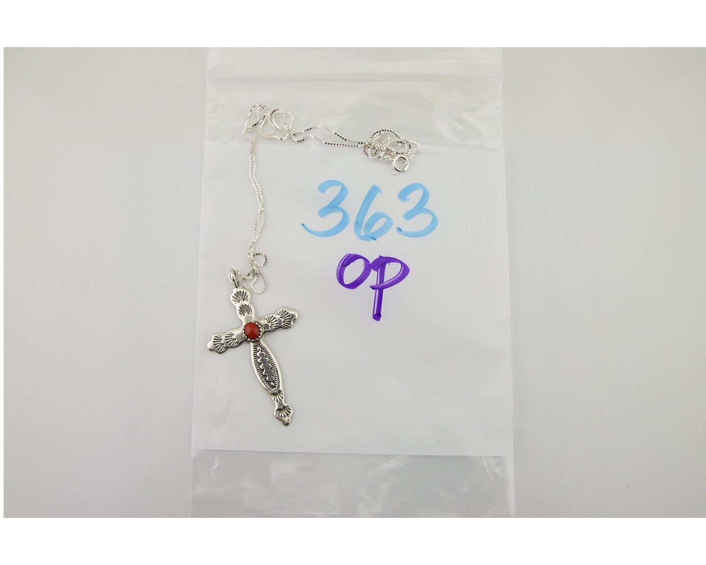 Navajo Cross Necklace 925 Silver Mediterranean Coral Native American Artist C80s