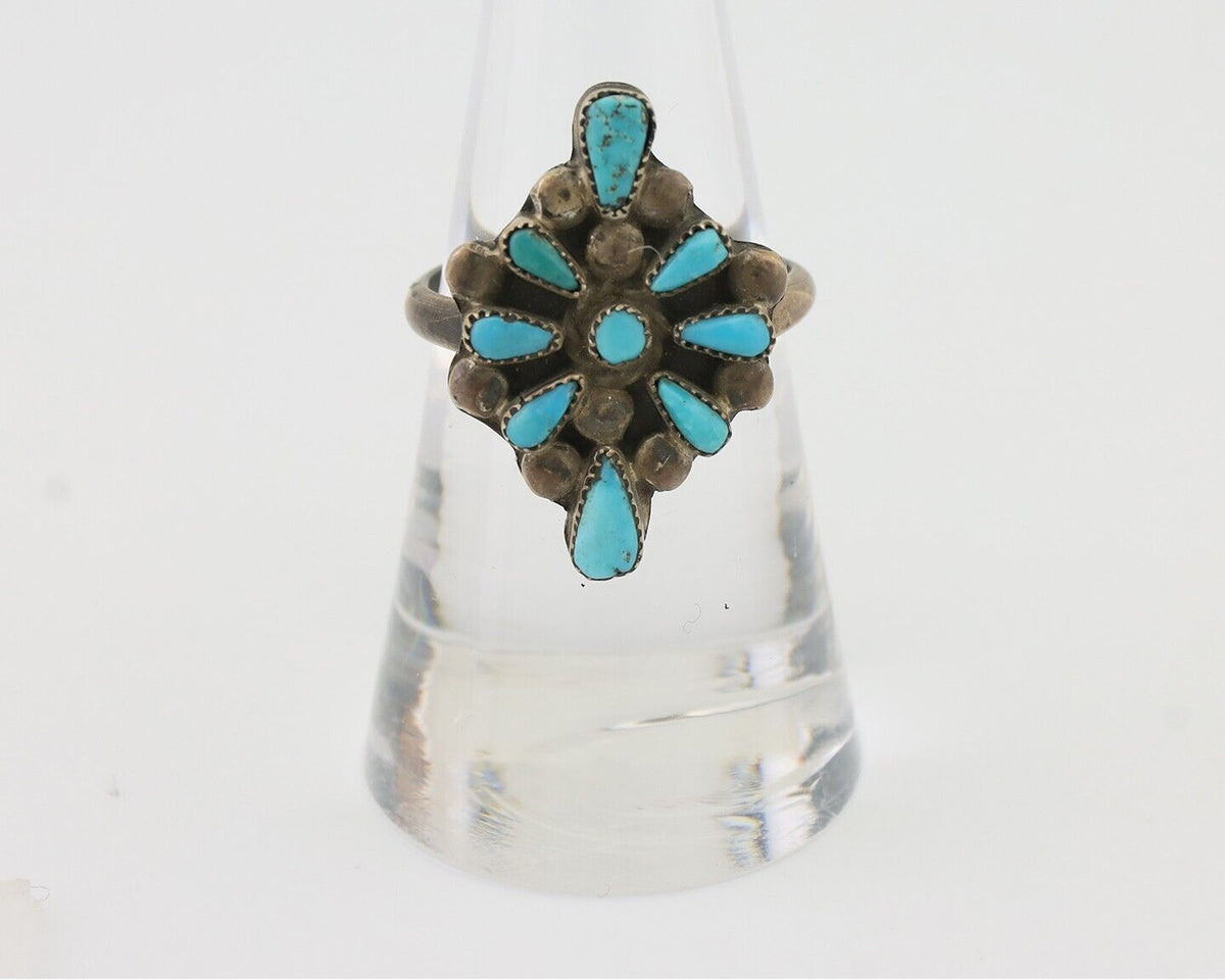 Vintage Handmade Navajo Ring Turquoise 925 Silver Size 7.25 C.80's