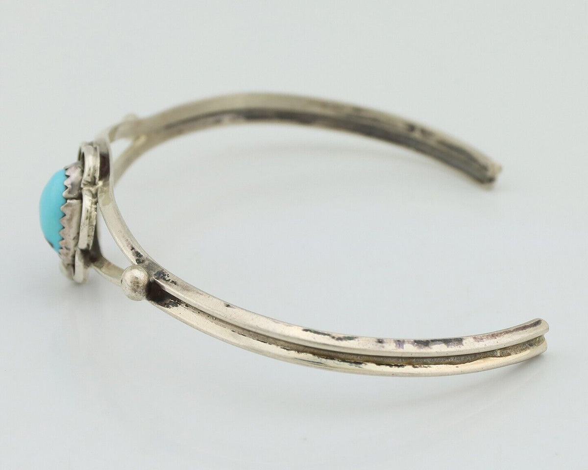 Navajo Bracelet 925 Silver Sleeping Beauty Turquoise Native American Artist C80s