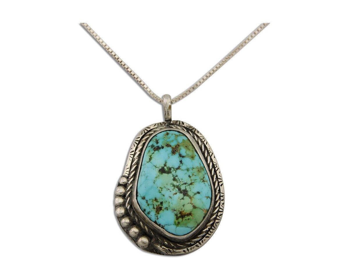 Navajo Pendant 925 Silver Turquoise Native Artist Signed The Blue Indian 1995