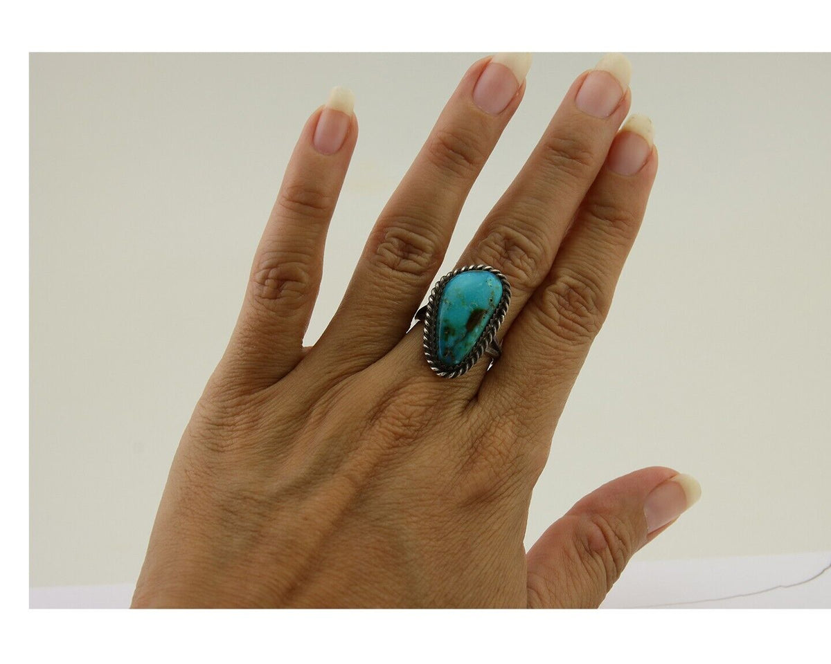 Navajo Ring 925 Silver Blue Turquoise Native American Artist C.80's