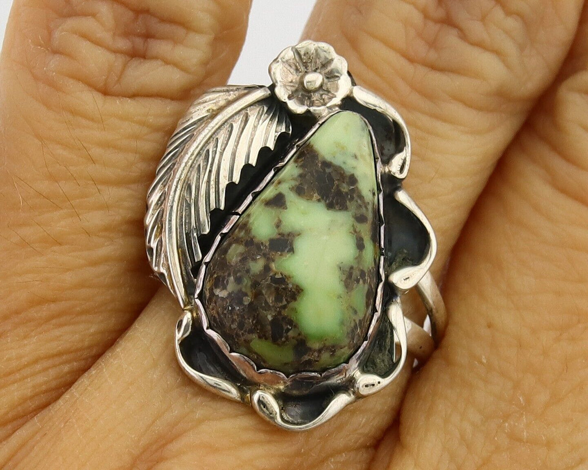 Navajo Ring 925 Sterling Silver Green Turquoise Native American Artist C.80s