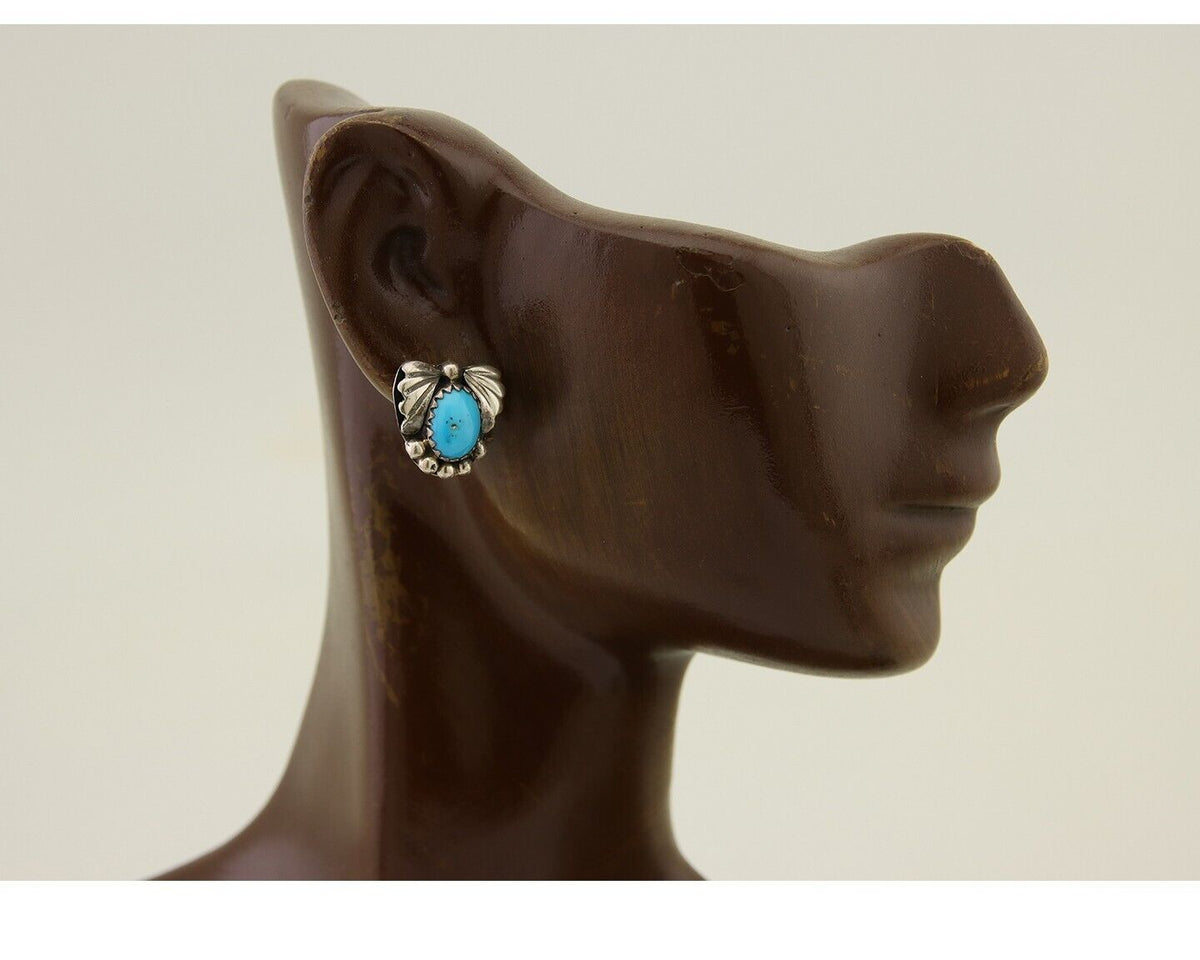 Navajo Handmade Earrings 925 Silver Blue Turquoise Artist Signed BJ C.80s