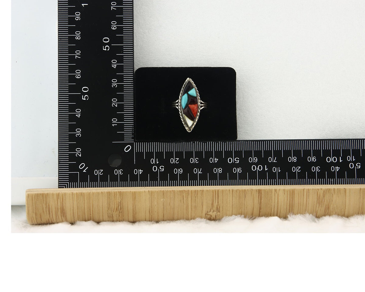 Vintage Zuni Ring 925 Sterling Silver Natural Gemstone Signed R & GT Size 6.0