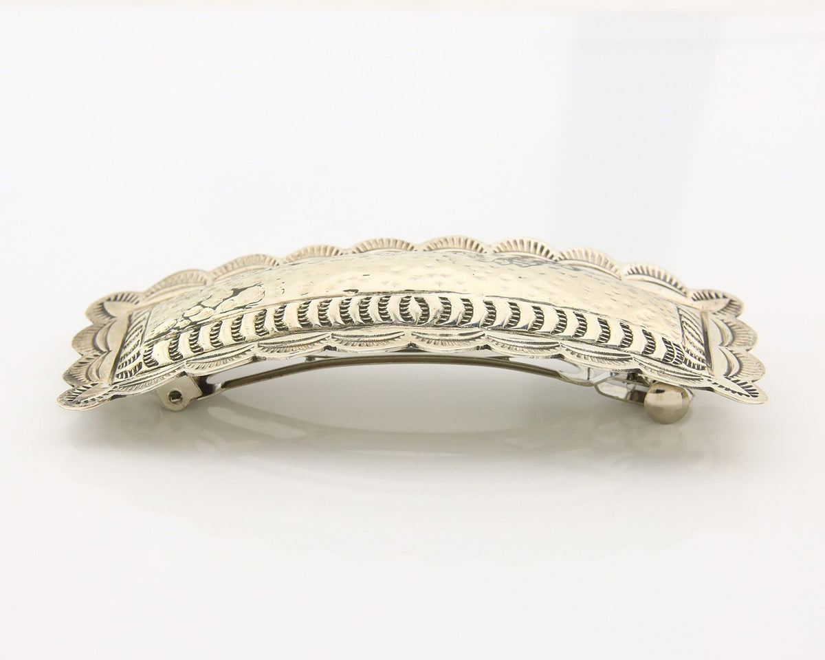 Vintage Navajo Barrette 925 Sterling Silver Hand Stamped Signed CT