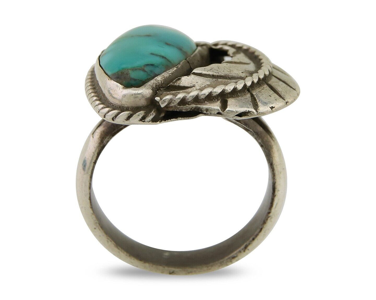 Navajo Ring 925 Sterling Silver Blue Turquoise Native American Artist C.80's