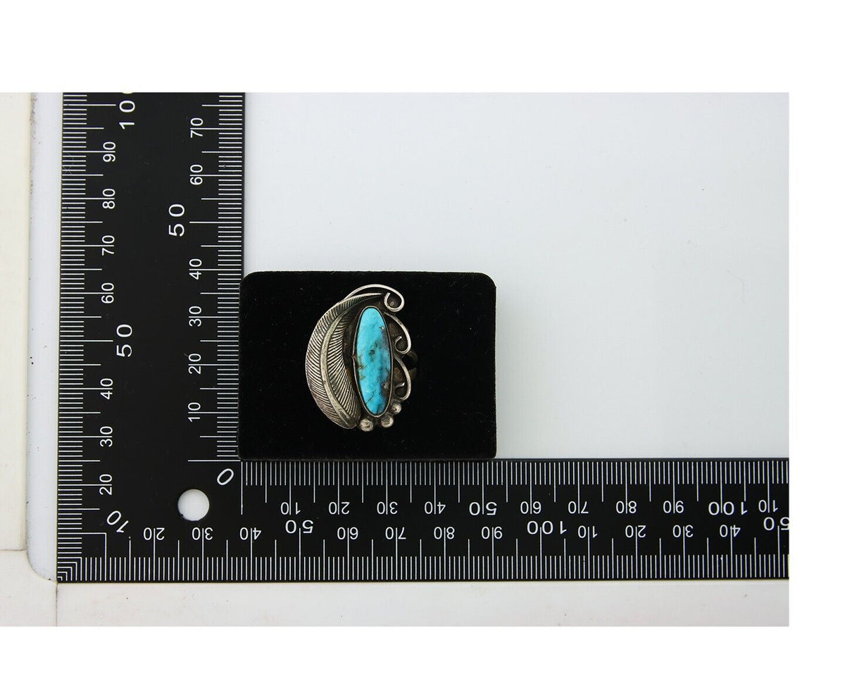 Navajo Ring 925 Sterling Blue Turquoise Native American Artist C.80's